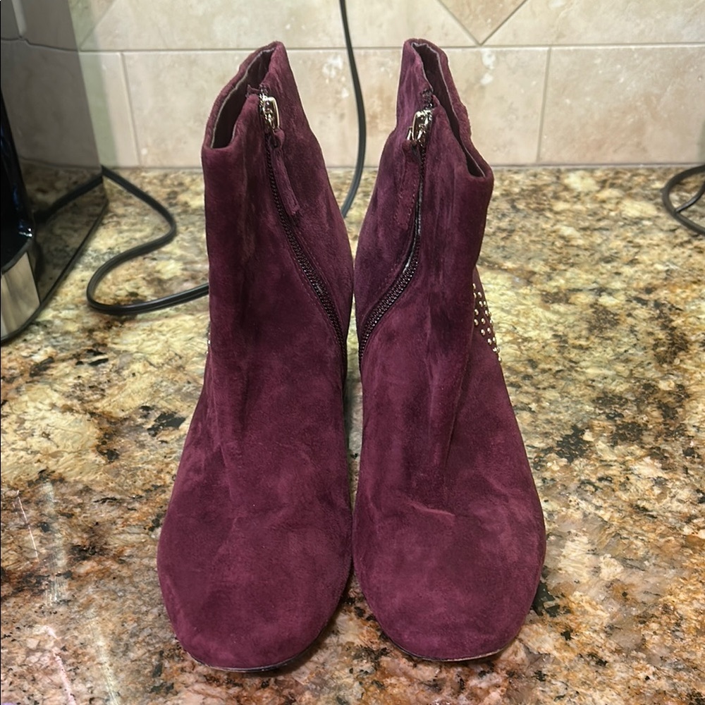 WHBM Elegant Suede Ankle Boots - Burgundy wine.  Size 8.5